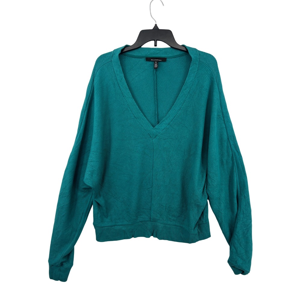 White House Black Market Teal Ribbed V-Neck Batwing Dolman Sleeve Sweater‎ XL